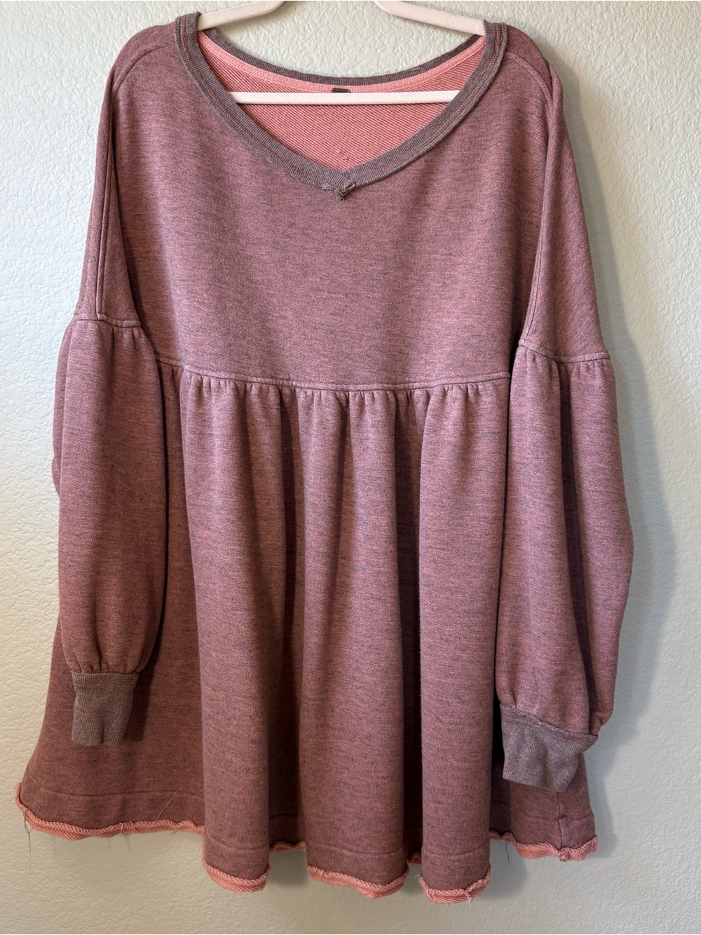 Free People Oversized Babydoll Tunic‎ Top Pink Boho Sweatshirt M